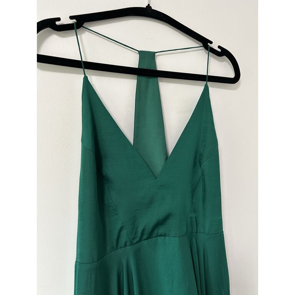 Kimchi Blue Green Emerald Midi Dress Gown Asymmetrical Hem Cocktail Satin Size 8 - Picture 3 of 12